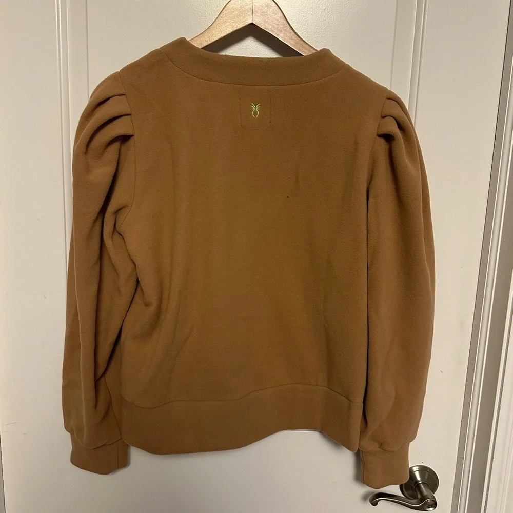 Dudley Stephens Kelly Puff Sleeve Cardigan size M Camel Vello Fleece NWT - Picture 6 of 7